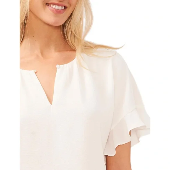 CeCe Women's Drop Shoulder Wide Neck Ruched Blouse Color: New Ivory Size XS - Picture 3 of 16